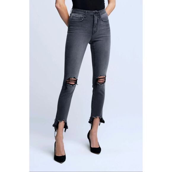 L'AGENCE Highline High Rise Distressed Jeans in Vintage Grey Destruct, Size 29 - Picture 1 of 12